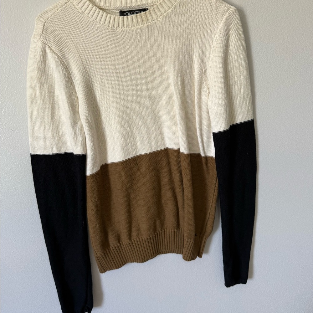 Volcom Cream and Brown Crew Neck Sweater